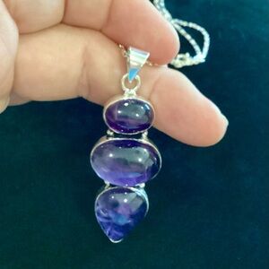 Natural Amethyst Gemstone 925 Stamped Silver Necklace